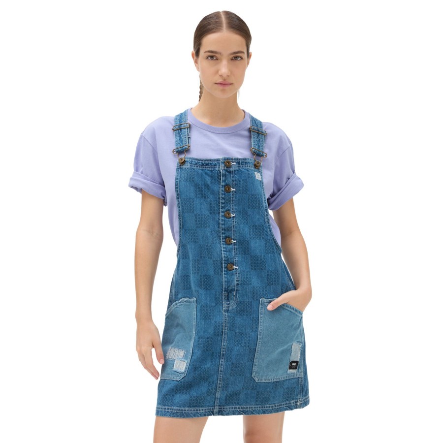 Damen Vans Kleider & Rocke | Mended Check Denim Latzkleid Blau