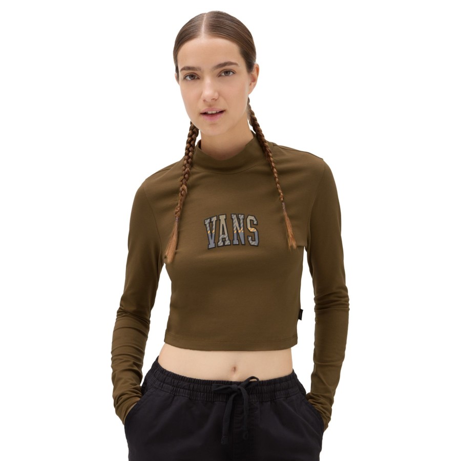 Damen Vans T-Shirts & Oberteile | Varsity V Mini Langarmshirt Mit Vorgetauschtem Ausschnitt Braun