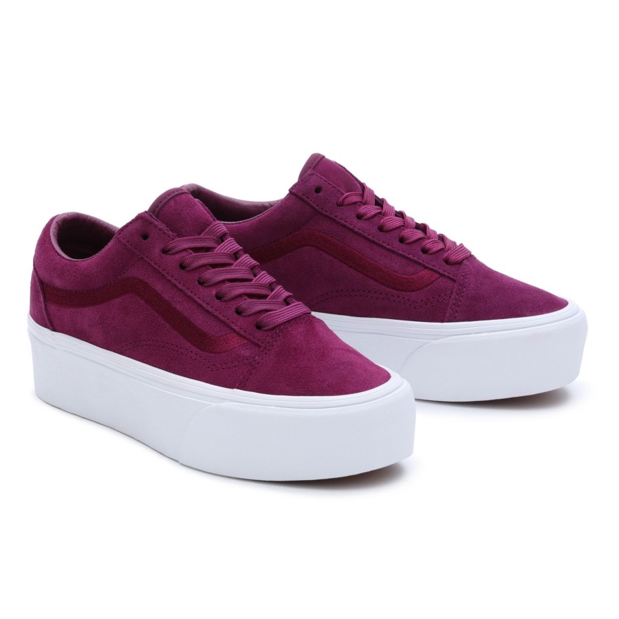 Damen Vans Plateauschuhe | Old Skool Stackform Mono Embroidery Schuhe Violett