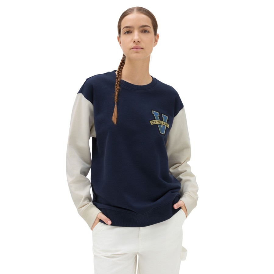 Damen Vans Kapuzenpullover & Pullover | Varsity V Oversized Crew Sweatshirt Blau