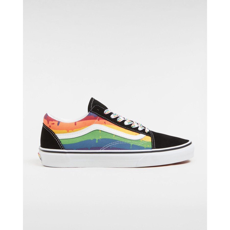 Damen Vans Low-Top Sneaker | Rainbow Drip Old Skool Schuhe Schwarz, Multicolour