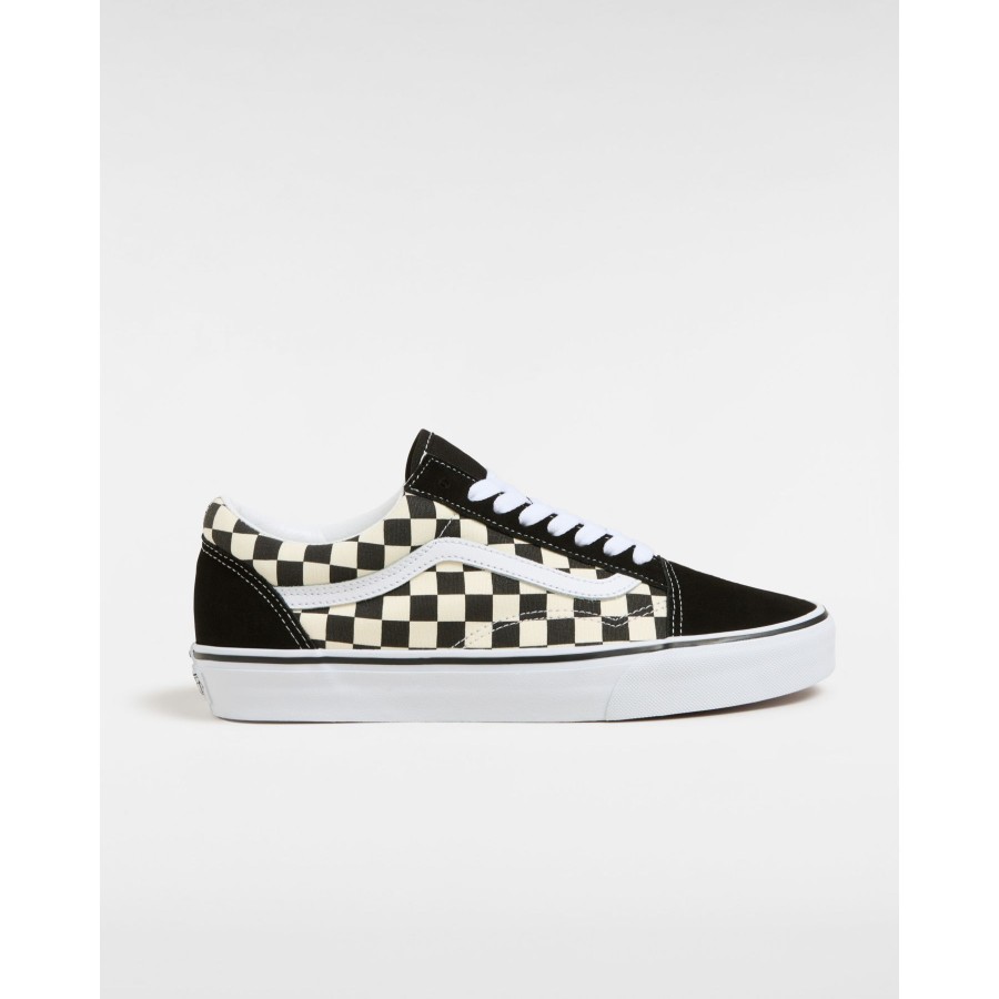 Damen Vans Low-Top Sneaker | Primary Check Old Skool Schuhe Schwarz, Weis