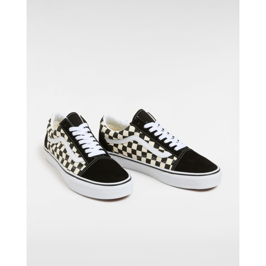 Damen Vans Low-Top Sneaker | Primary Check Old Skool Schuhe Schwarz, Weis