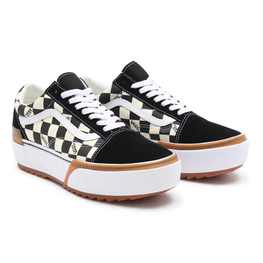 Damen Vans Classics | Checkerboard Old Skool Stacked Schuhe Schwarz, Weis