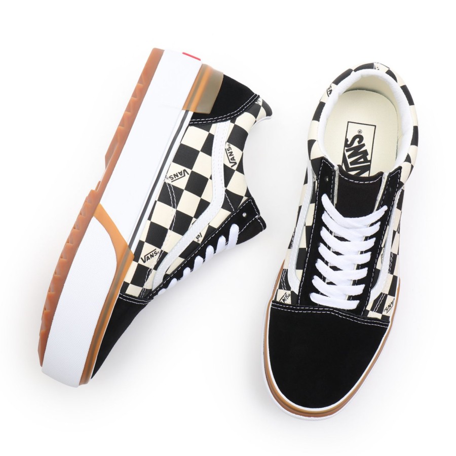 Damen Vans Classics | Checkerboard Old Skool Stacked Schuhe Schwarz, Weis