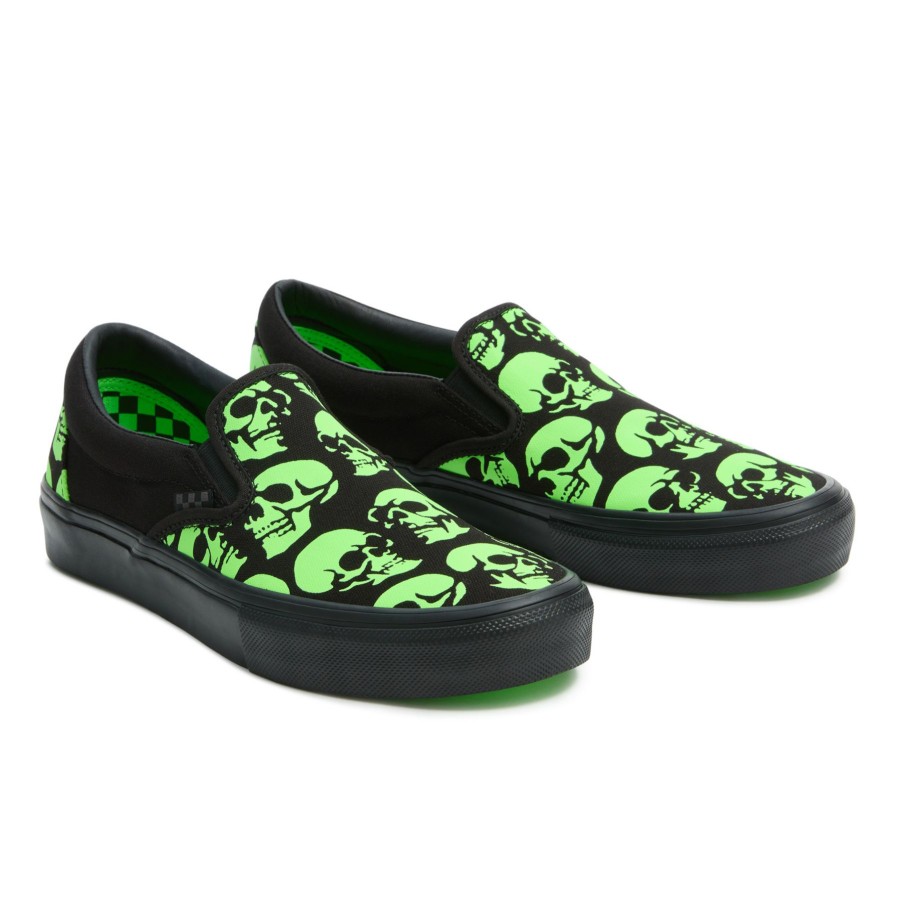 Damen Vans Skateschuhe | Skate Slip-On Glow Skulls Schuhe Grun