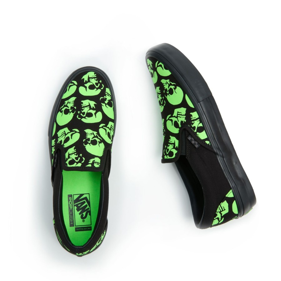 Damen Vans Skateschuhe | Skate Slip-On Glow Skulls Schuhe Grun