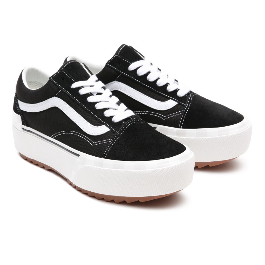 Damen Vans Plateauschuhe | Old Skool Stacked Schuhe Aus Wildleder Schwarz