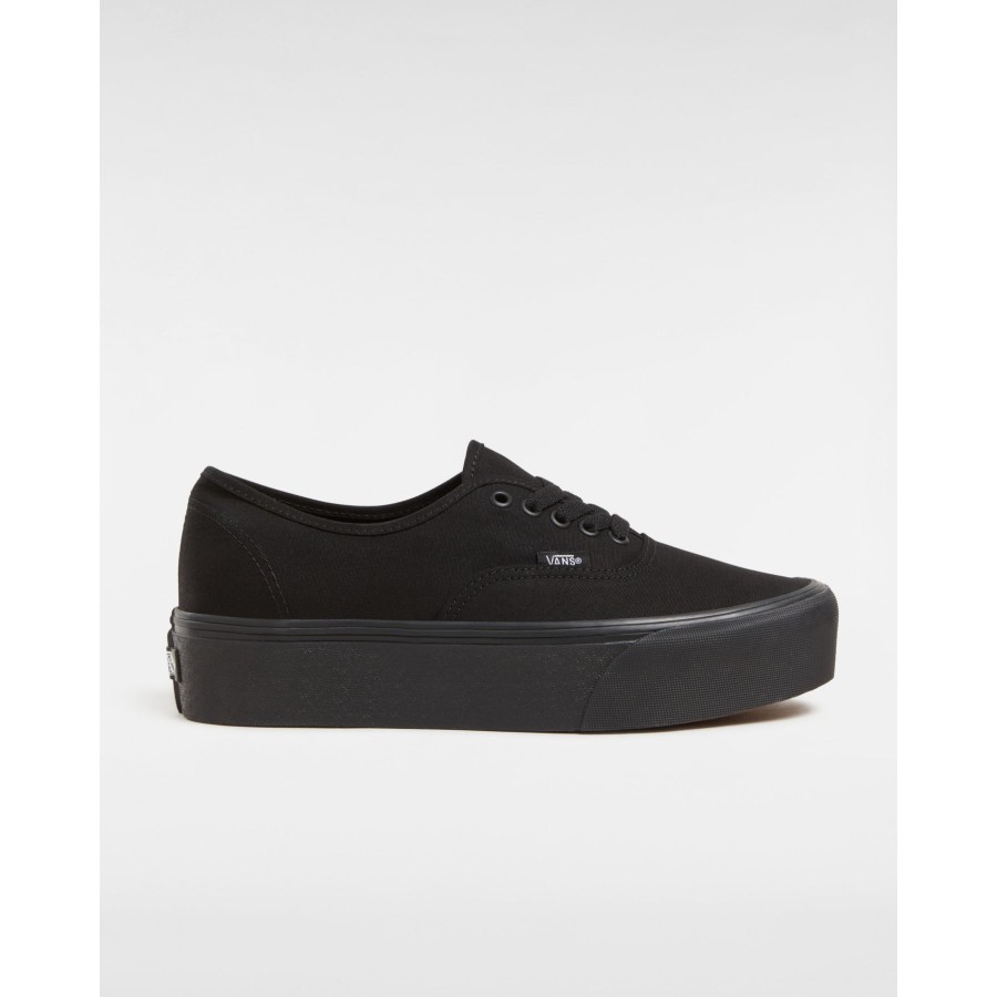 Damen Vans Plateauschuhe | Canvas Authentic Stackform Schuhe Schwarz