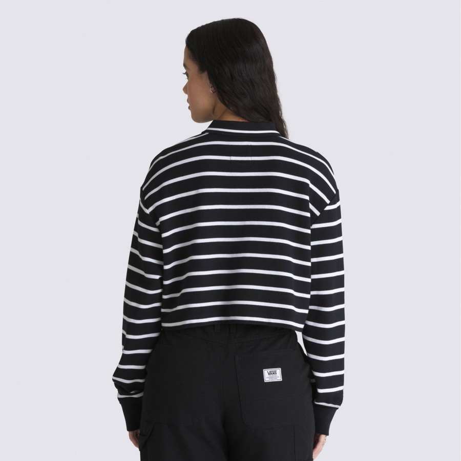 Damen Vans T-Shirts & Oberteile | Disney X Vans Bad Apple Long Sleeve Crop Rugby Poloshirt Schwarz