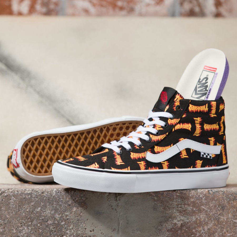 Damen Vans Skateschuhe | Vans X Thrasher Skate Sk8-Hi Schuhe Schwarz