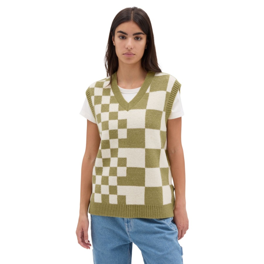 Damen Vans Kapuzenpullover & Pullover | Courtyard Checker Pullunder Grun