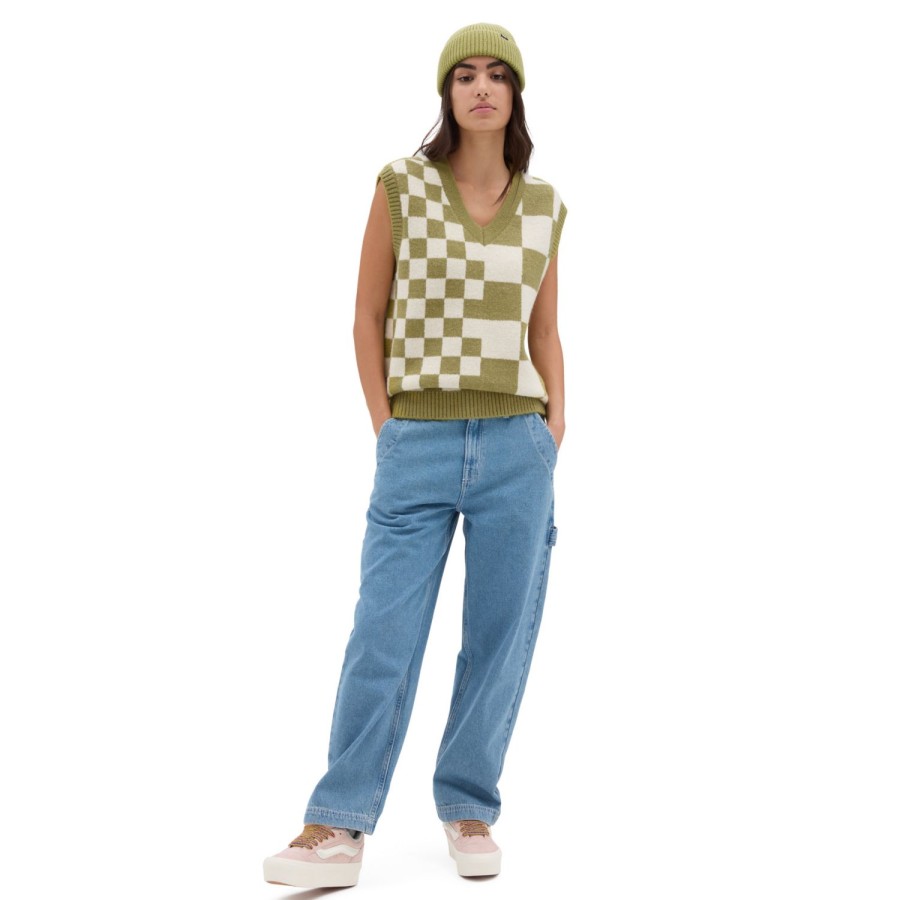 Damen Vans Kapuzenpullover & Pullover | Courtyard Checker Pullunder Grun