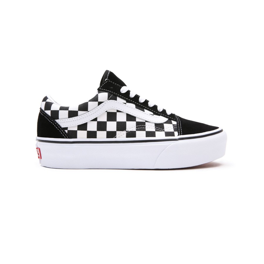 Damen Vans Low-Top Sneaker | Checkerboard Old Skool Plateauschuhe Schwarz