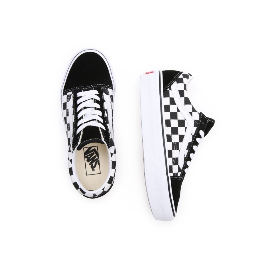 Damen Vans Low-Top Sneaker | Checkerboard Old Skool Plateauschuhe Schwarz