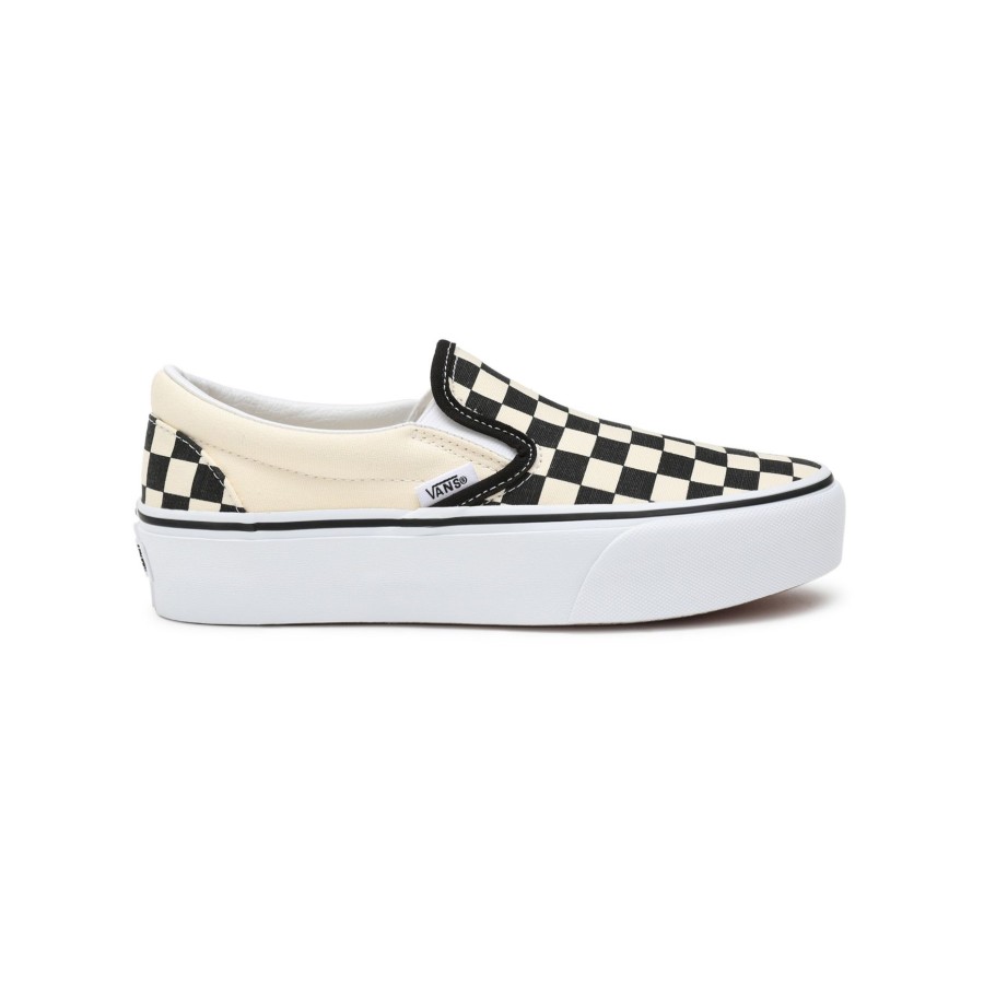 Damen Vans Plateauschuhe | Checkerboard Classic Slip-On Plateauschuhe Schwarz, Weis