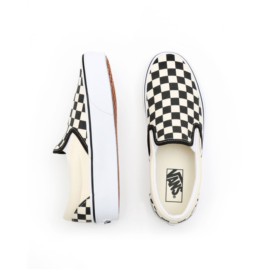 Damen Vans Plateauschuhe | Checkerboard Classic Slip-On Plateauschuhe Schwarz, Weis