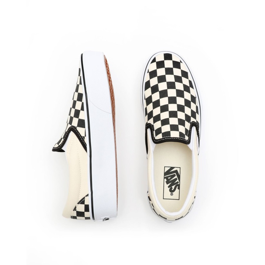 Damen Vans Classics | Checkerboard Classic Slip-On Plateauschuhe Schwarz, Weis