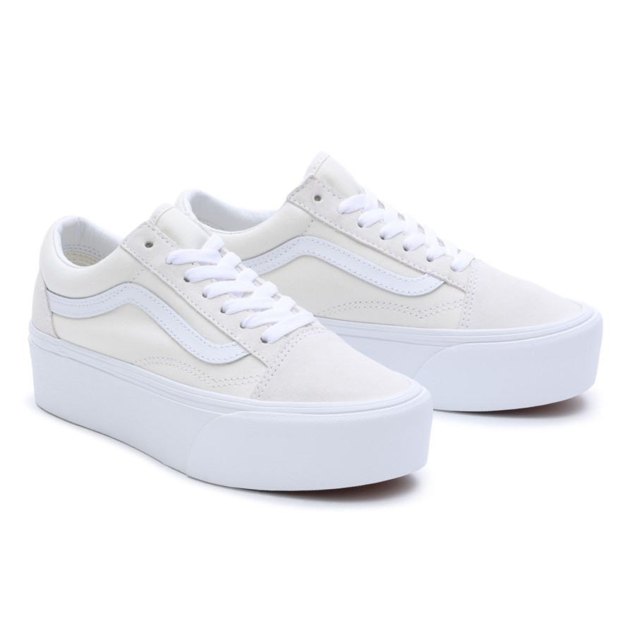 Damen Vans Plateauschuhe | Old Skool Stackform Schuhe Weis