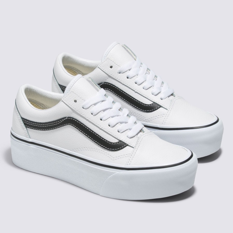 Damen Vans Plateauschuhe | Old Skool Stackform Lederschuhe Weis