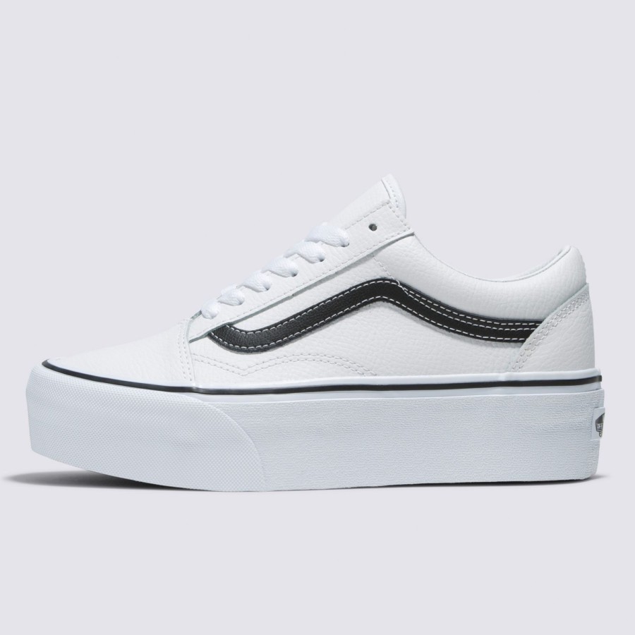 Damen Vans Plateauschuhe | Old Skool Stackform Lederschuhe Weis