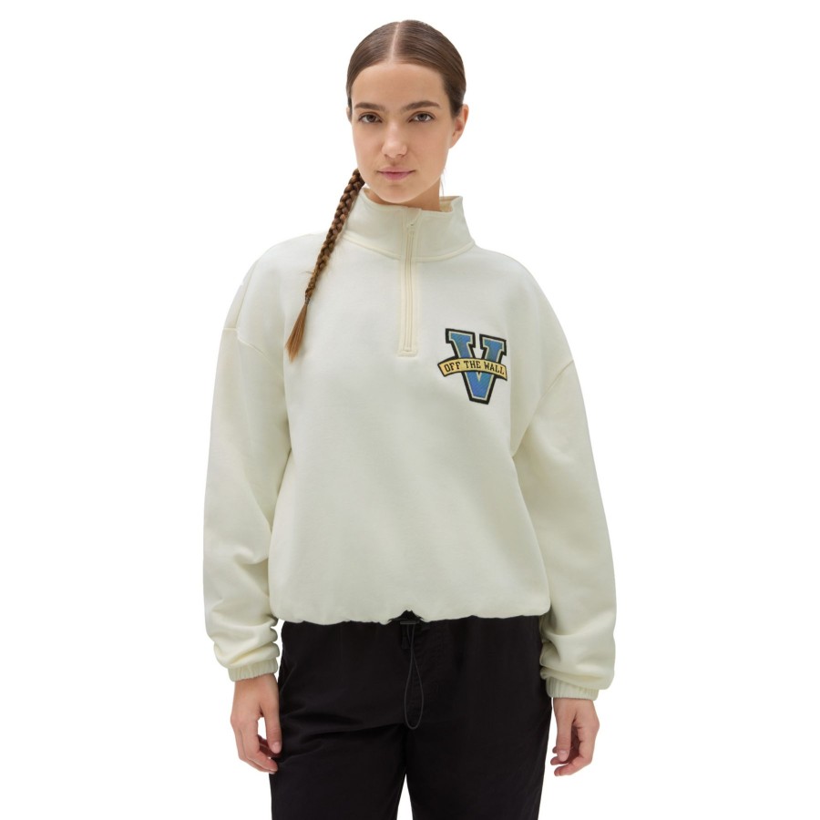 Damen Vans Kapuzenpullover & Pullover | Varsity V Half Zip Mock Neck Sweatshirt Weis